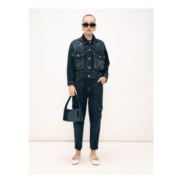 Blugi cu talie inalta - Albastru inchis