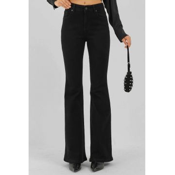 Blugi dama -  evazati cu talie inalta - negru - denim