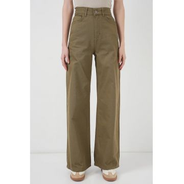 Blugi dama HiCCUP - denim - talie inalta - croiala lejera - culoare kaki