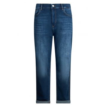 Blugi din denim cu buzunare si talie medie - Albastru petrol