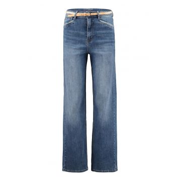 Blugi drepti cu aspect decolorat - Albastru melange