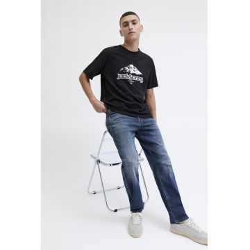 Blugi drepti cu aspect decolorat - Albastru melange