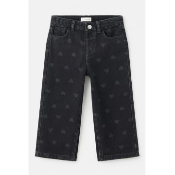 Blugi drepti cu model inimi - Negru stins
