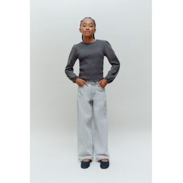 Blugi drepti cu strasuri in forma de stea - Gri deschis