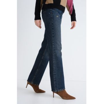 Blugi drepti cu talie inalta - Albastru ultramarin/Bej