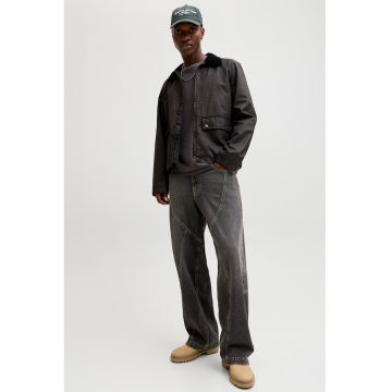 Blugi drepti cu talie inalta - Gri inchis melange