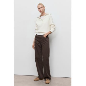 Blugi drepti cu talie inalta - Maro inchis