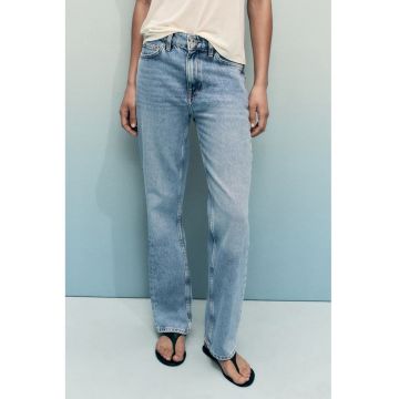 Blugi drepti cu talie medie Matilda - Albastru deschis melange