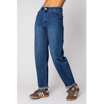 Blugi elastici cu nasturi din denim Dark Blue 18618