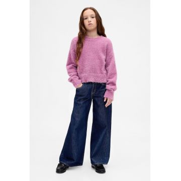 Blugi evazati cu talie ajustabila - Albastru inchis