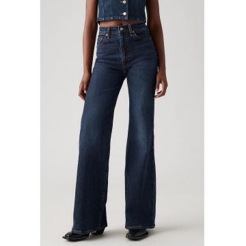 Blugi evazati cu talie inalta - Albastru inchis/Albastru