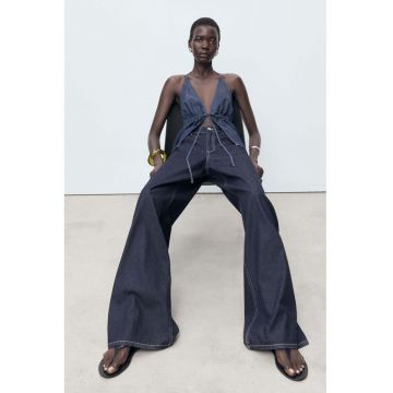 Blugi evazati cu talie medie - Albastru ultramarin