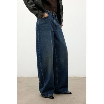 Blugi relaxed-fit cu aspect decolorat - Albastru petrol