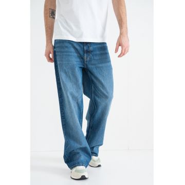 Blugi relaxed fit cu model uni - Albastru