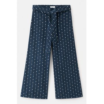 Pantaloni cu croiala ampla si imprimeu floral - Alb/Bleumarin