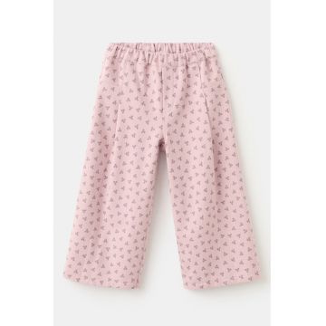 Pantaloni cu croiala ampla si imprimeu floral - Roz pastel/Gri antracit