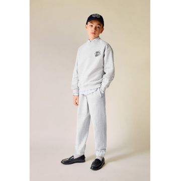 Pantaloni cu croiala conica si snur de ajustare - Gri melange