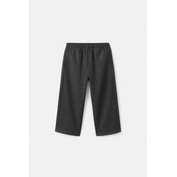 Pantaloni cu model uni si talie elastica - Gri inchis melange