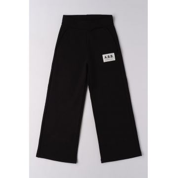 Pantaloni cu talie medie si croiala ampla - Negru