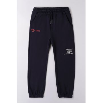 Pantaloni de trening cu imprimeu text - Albastru ultramarin