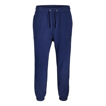 Pantaloni de trening din bumbac organic cu talie ajustabila - Albastru indigo