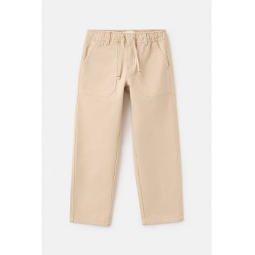 Pantaloni din amestec de bumbac cu snur in talie - Bej