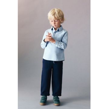 Pantaloni din bumbac cu snur de ajustare in talie - Bleumarin