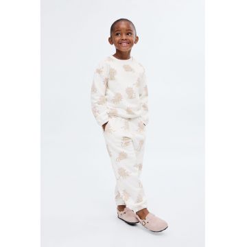 Pantaloni din bumbac cu talie medie - Galben pal/Alb murdar/Roz prafuit