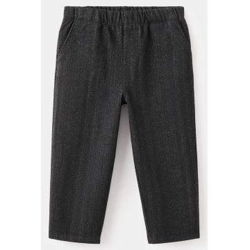 Pantaloni drepti din tricot cu model herringbone - Alb/Negru