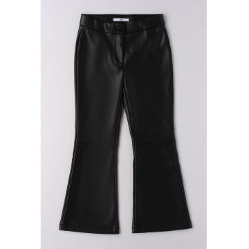 Pantaloni evazati de piele ecologica - Negru