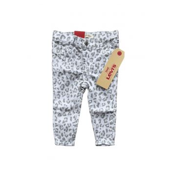 Pantaloni pentru copii -  Super Skinny - cu model leopard - bumbac - alb/gri -