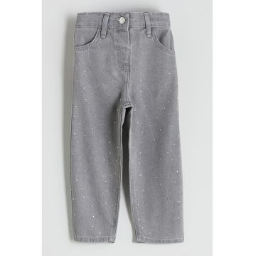 Bkugi cu strasuri si talie elastica pe partea din spate - Gri inchis