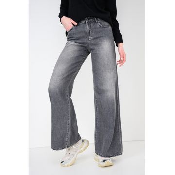 Blugi ampli cu aspect decolorat - Gri melange