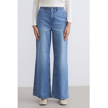 Blugi ampli cu talie inalta - Albastru lavanda