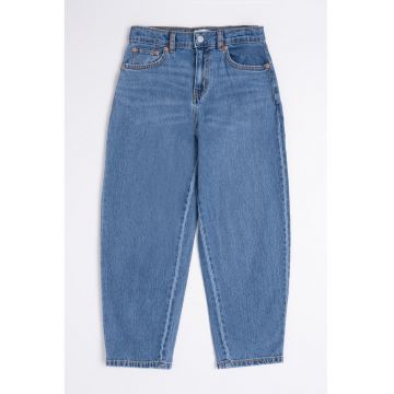 Blugi baggy barrel cu talie inalta