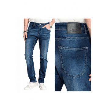 Blugi Barbati -  Felix - Straight Fit - Talie Medie - 98% Bumbac - 2% Elastan - Fermoar - Lungi - 5 Buzunare - Albastru -