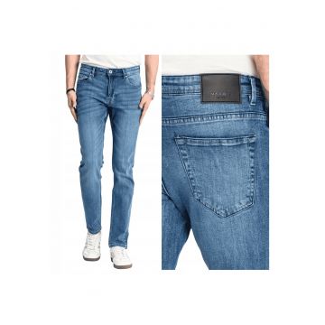 Blugi Barbati -  Felix - Straight Fit - Talie Medie - Fermoar - Lungi - 5 Buzunare - Bumbac - Poliester - Albastru - Albastru
