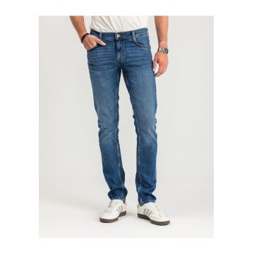 Blugi Barbati -  Oregon Slim - Slim Fit - Talie Medie - Confortabdwqfli Si Rezistenti - Material Elastic - Croiala Clasica - Ideali Pentru Munca Si Zilnic - Fermoar - Bumbac - Elastan - Albastru - Albastru inchis