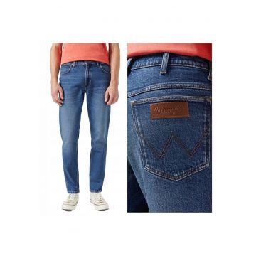 Blugi Barbati -  River - Straight Fit - Talie Medie - Fermoar - Lungi - 5 Buzunare - Bumbac - Elastan - Albastru - Albastru