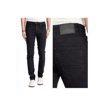 Blugi Barbati -  Sebb - Loose Fit - Talie Inalta - 70% Bumbac - 30% Poliester - Fermoar - Lungi - 5 Buzunare - Negru - Negru