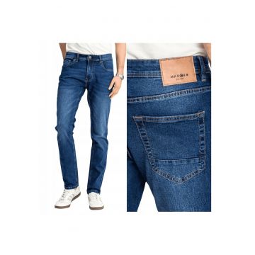 Blugi Barbati -  Sebb - Straight Fit - Talie Medie - Fermoar - Lungi - 5 Buzunare - Bumbac - Poliester - Albastru - Albastru