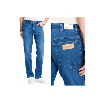 Blugi Barbati -  Texas - Straight Fit - Talie Medie - Fermoar - Lungi - 5 Buzunare - Bumbac - Elastan - Albastru - Albastru