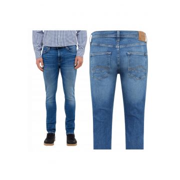 Blugi Barbati -  Vegas - Slim Fit - Talie Medie - Fermoar - Lungi - 5 Buzunare - Bumbac - Elastan - Albastru - Albastru