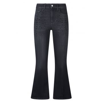 Blugi capri evazati cu strasuri - Negru/Albastru inchis