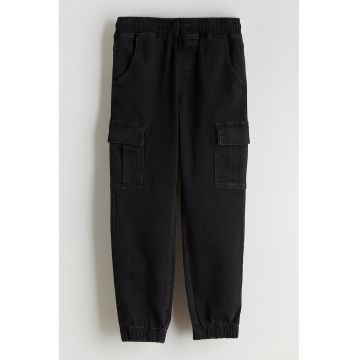 Blugi cargo cu snur de ajustare - Negru