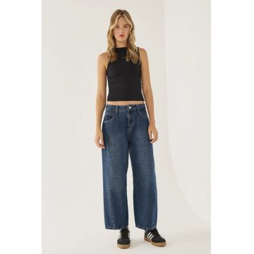 Blugi conici dama -  bumbac - talie medie - albastru