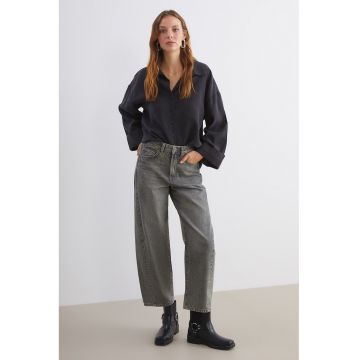 Blugi crop balloon fit - Gri melange