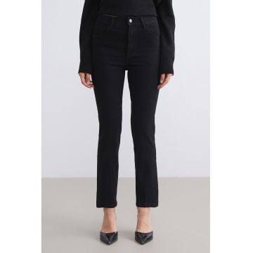 Blugi crop cu croiala bootcut - Negru