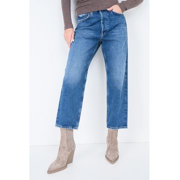 Blugi crop cu talie medie 90s - Albastru melange