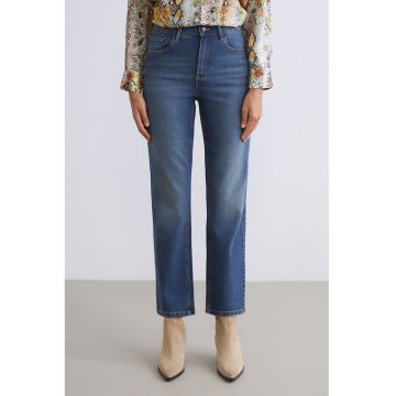 Blugi crop mom fit - Albastru deschis